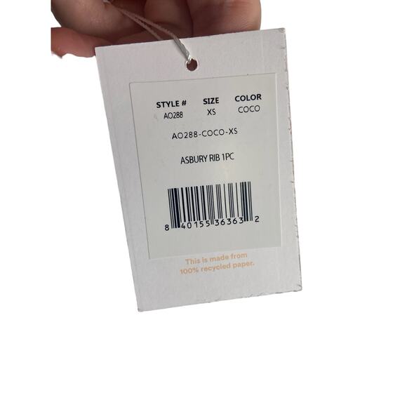 Andie Swim Asbury Ribbed One Piece Swimsuit in Coco Off-White Size XS - Picture 6 of 7